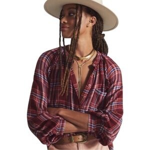 NEW Anthropologie Pilcro Plaid Button Up Blouse Size Medium Wool Blend